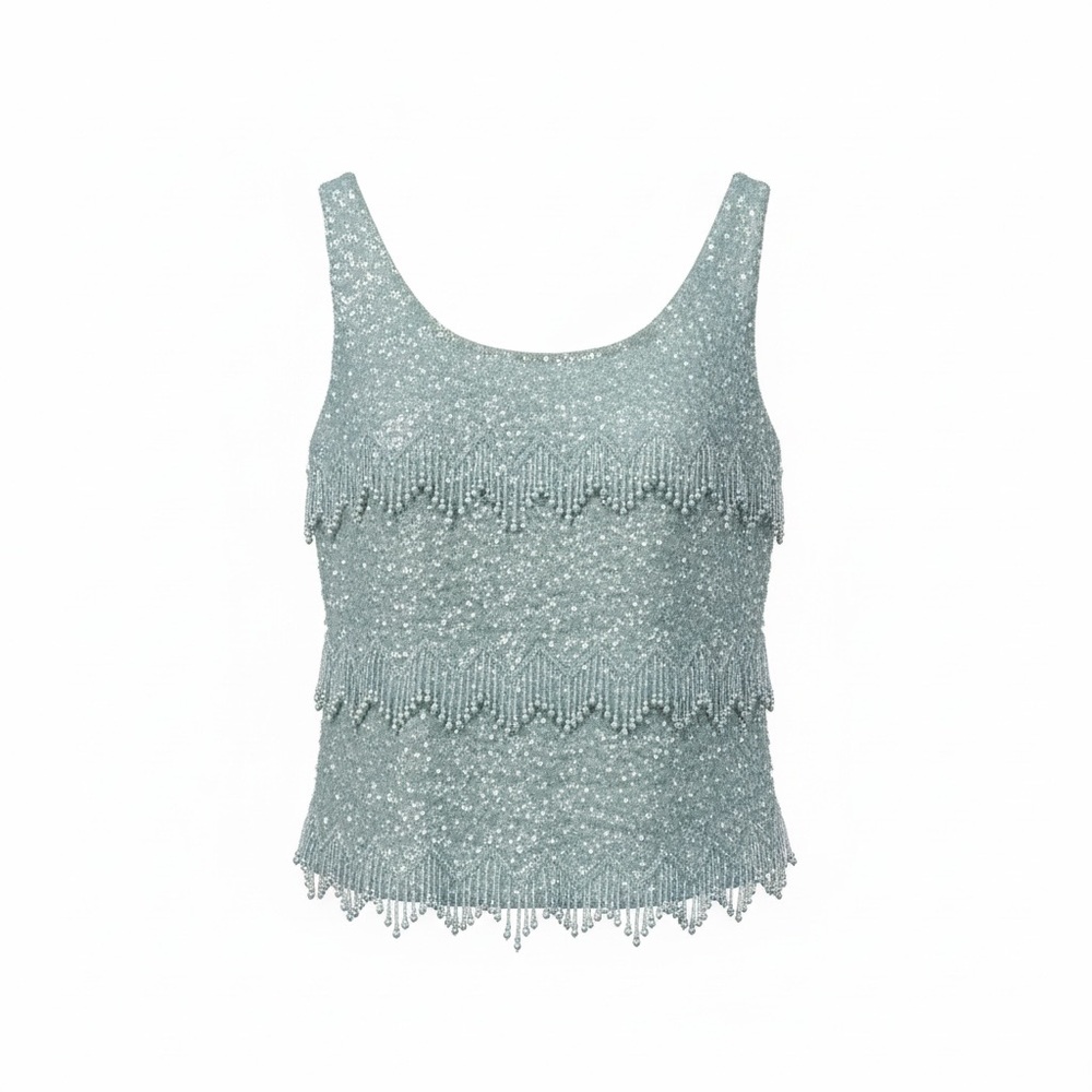 Vintage Beaded Tank Top in Light Blue